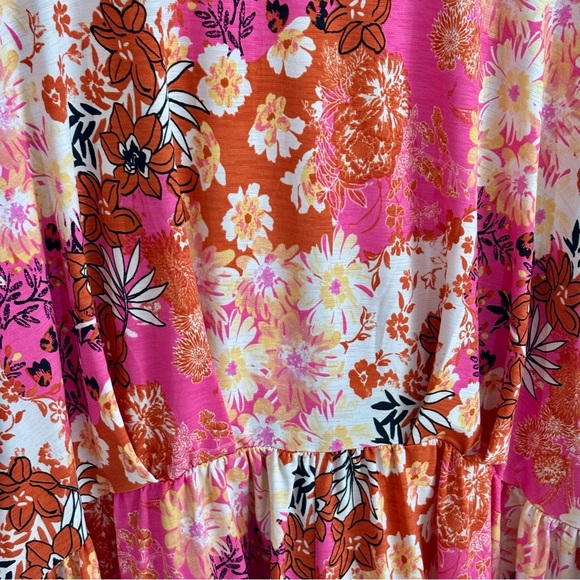 Babydoll Floral Empire Waist Tunic Sz 3X Blouse Kimono Sleeves Boho Flowy - Picture 3 of 11